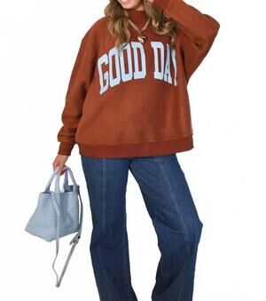 NEW POPPY & PINE good day polka dot reversible mock neck sweatshirt in brown